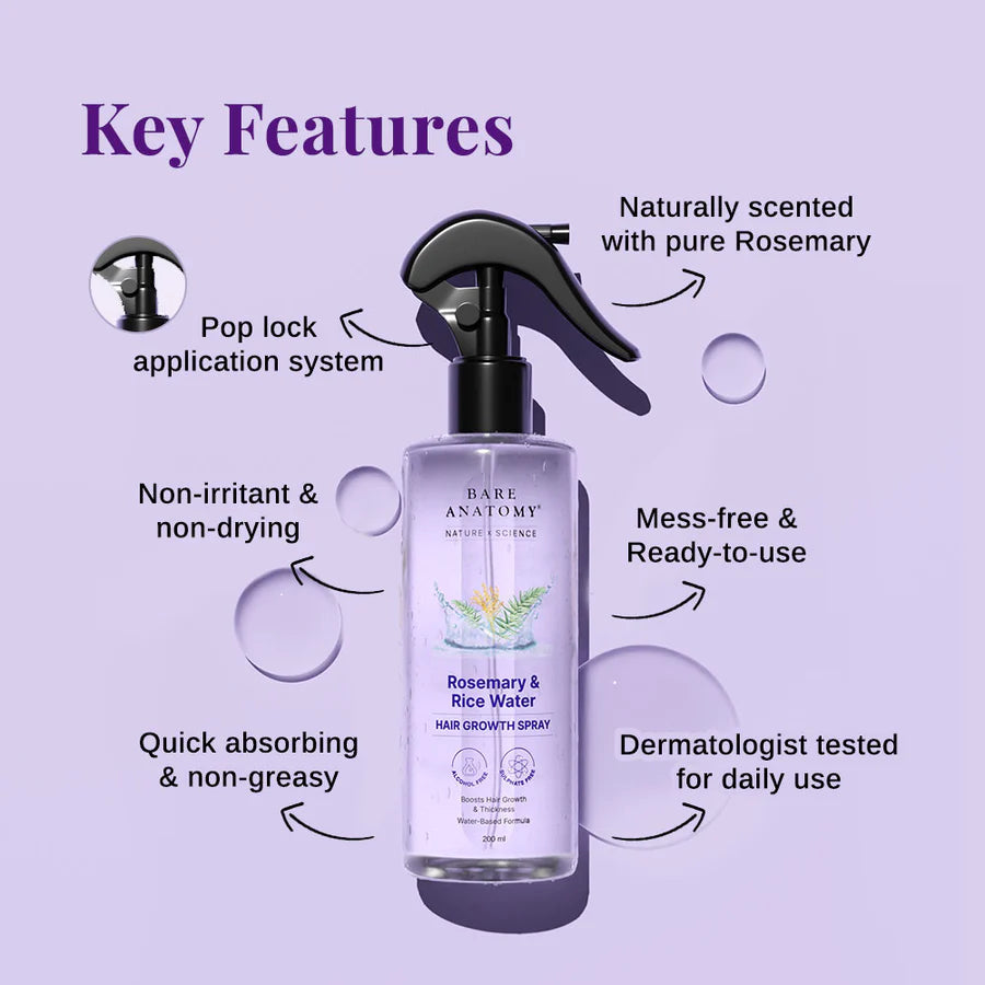 Rosemary & Rice Water Hair Growth Spray - 200 ml | Pack of 2