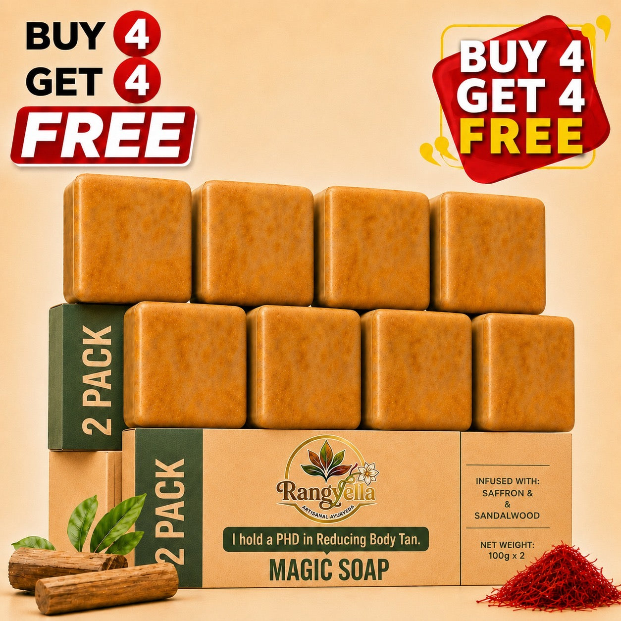 Sandalwood & Saffron Magic Soap – Buy 4 Get 4 Free