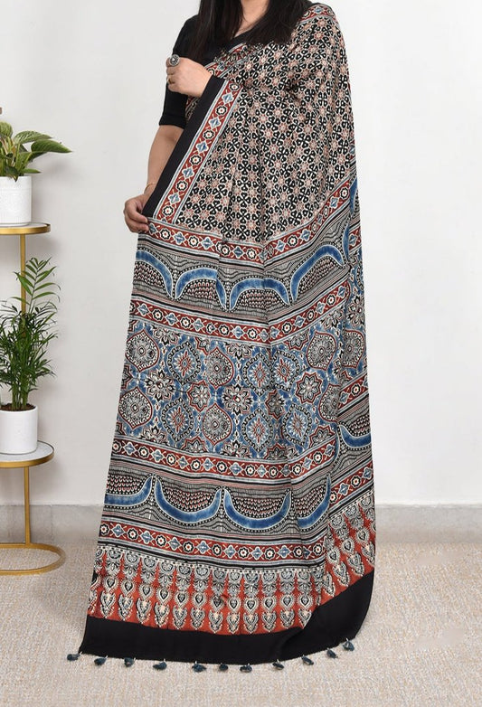 Ajrakh Modal Silk Premium Saree